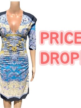 Roberto Cavalli multicolored dress with back pleats Sz 8 eu 44 Classy, but sexy!